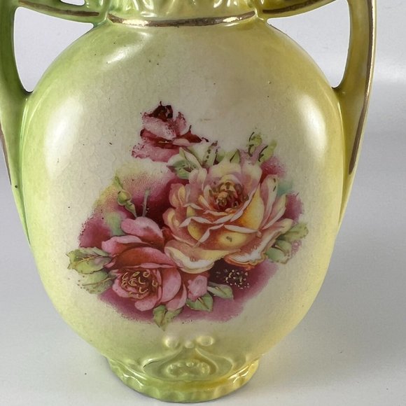 Roses Floral Porcelain Art Nouveau Vase Hand Painted Stamped HJ Vienna Austria - Picture 6 of 12